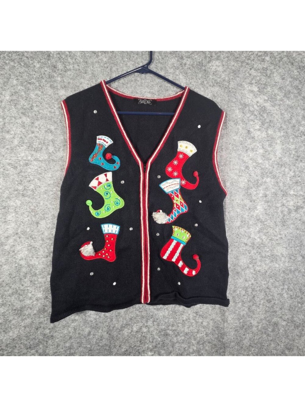 Crystal Kobe Knit Holiday Christmas Sweater Vest Stocking Design Embellished  Bl